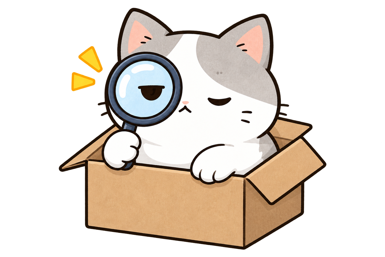 虫めがねで確かめるハコネコさん